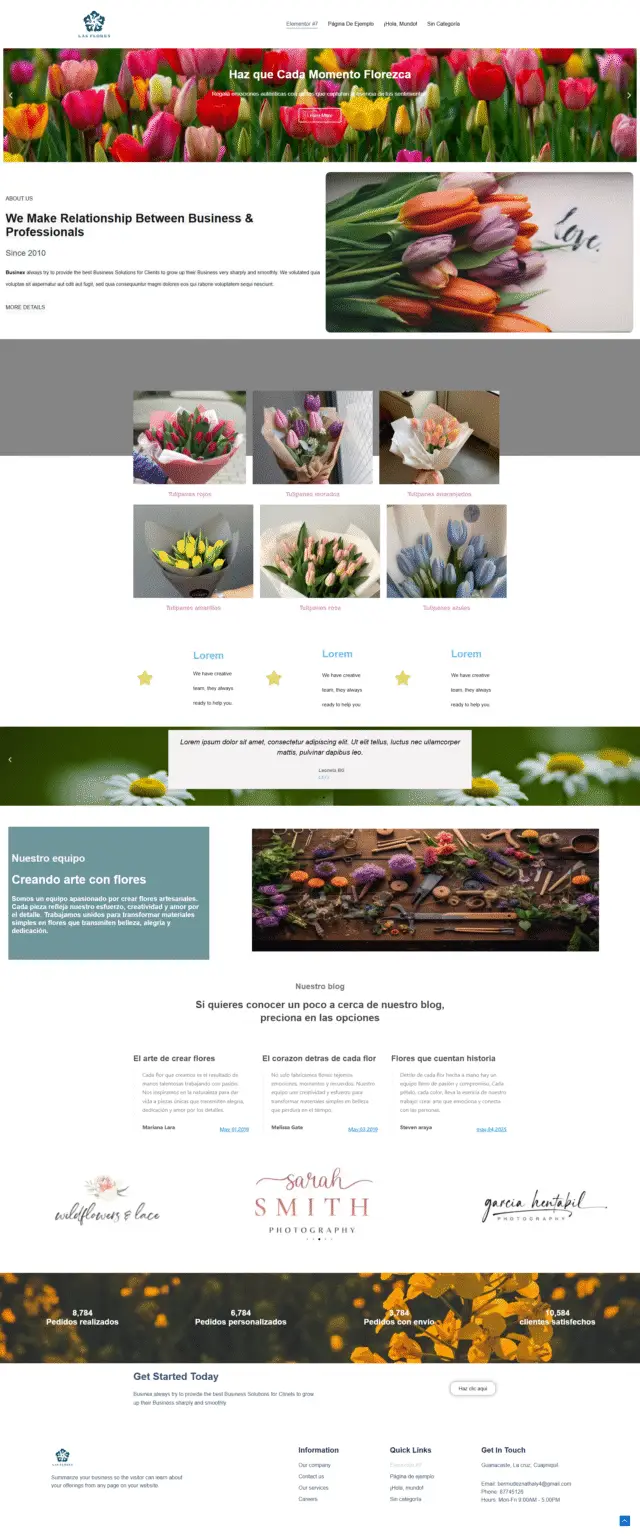 Página principal de Las Flores, sitio de arreglos florales artesanales.